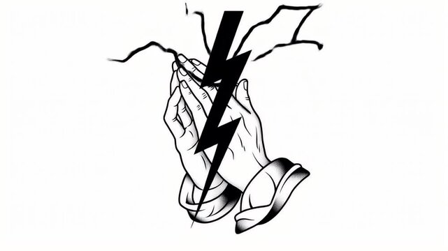 Praying hands graphic design with lightning bolt symbol for various graphic design projects