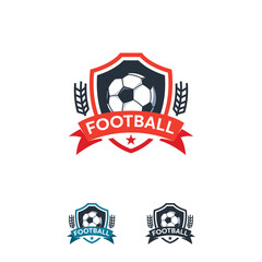 A football emblem design featuring a shield and a soccer ball.