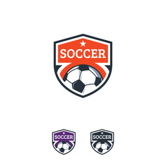Soccer emblem design with shield and ball.