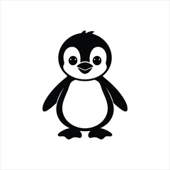 Adorable Baby Penguin Silhouette Vector Icon in Black and White