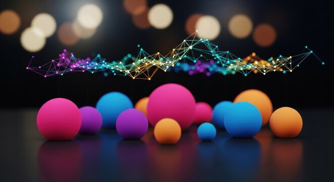 Colorful Spheres and Connected Lines Create Beautiful Abstract Scene
