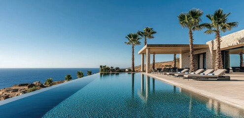 Fototapeta premium Luxurious infinity pool overlooking the ocean (1)