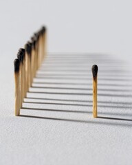 Sequence of Burned Matchsticks Creating a Timeline with Shadows