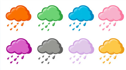 Obraz premium Colorful clouds pouring rain: a weather forecast icon set