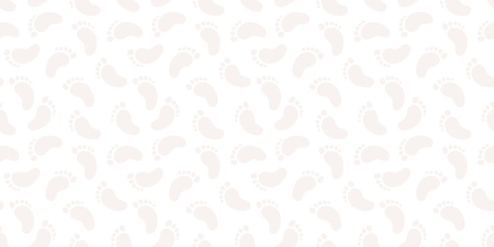 Footprint pattern. Little baby feet pattern on white background. Beige baby feet print.