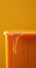 Dripping honey from a bright orange container
