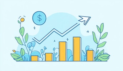 Growing graph surrounded by nature and dollar