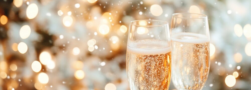 Wedding reception celebration with bride and groom toasting with champagne in a vibrant setting - Powered by Adobe