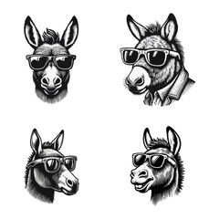 Donkey sunglasses engrave illustration logo icon design