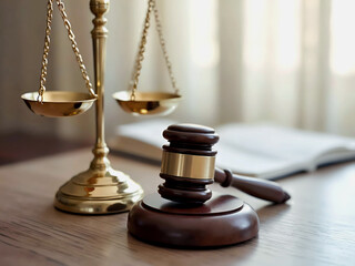 Gavel and scales of justice represent the concept of fairness in legal matters