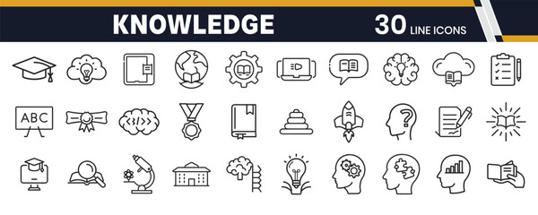 Unique Knowledge Stroke Icons Set Representing Education, Learning, Ideas, and Skill Development