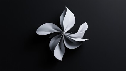 Abstract, white, paper-like,  geometric, flower-like,  design, on dark background