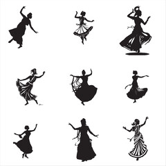 Naklejka premium set of vector silhouettes of Bengali folk dancer
