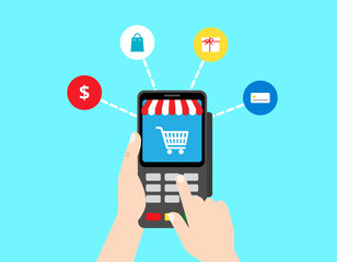 Mobile Payment & Online Shopping: A Hand Holding a POS Terminal