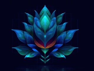 Abstract floral design with glowing, teal leaves