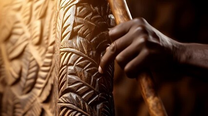 Carved wooden sculpture being worked on by a person