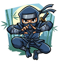 Naklejka premium cartoon ninja with sword