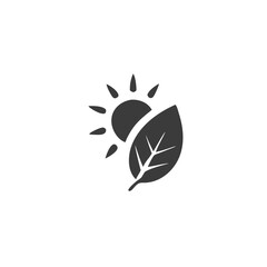 Eco Solar Leaf Overlapping a Sun Symbol Minimal Vector Silhouette Flat Icon Design