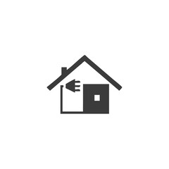 Off Grid Solar System House Icon with a Solar Panel Vector Silhouette Flat Icon Design