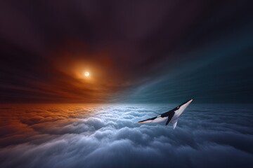 Whale flying above clouds