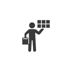 Solar Installation Worker Icon Holding a Solar Panel Vector Silhouette Flat Icon Design