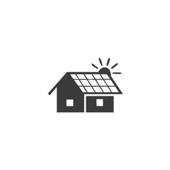 Solar Home House Icon with Solar Panels on the Roof Vector Silhouette Flat Icon Design