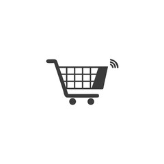 Solar Trolley Shopping Cart Icon with a Small Solar Panel Vector Silhouette Flat Icon Design