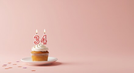 Birthday cupcake with candles number 34