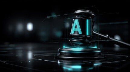 Futuristic judge's gavel with AI overlay