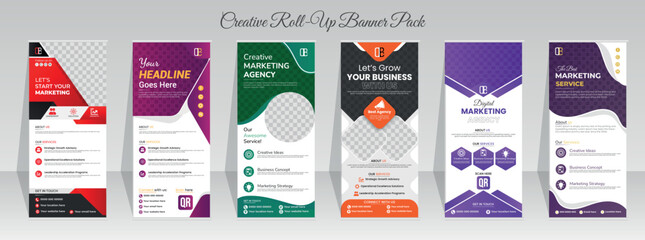 Corporate rollup banner template, advertisement, pull up, vector illustration, business flyer, and display banner for your Corporate business, company, and restaurant with 6 different variant