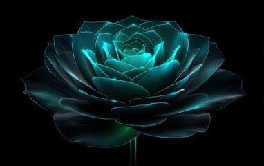 Glowing teal rose on black