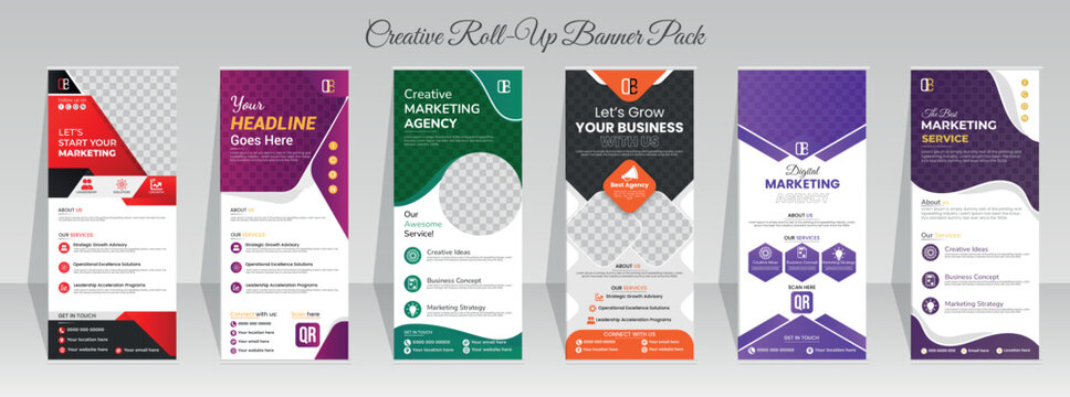 Corporate rollup banner template, advertisement, pull up, vector illustration, business flyer, and display banner for your Corporate business, company, and restaurant with 6 different variant 