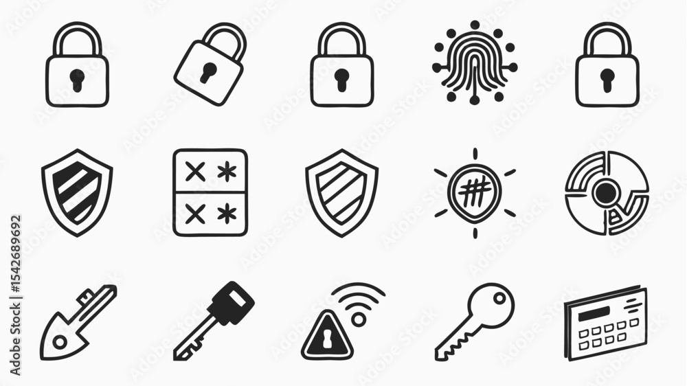 Poster black silhouette a collection of various line icons arranged in a grid pattern including home camera