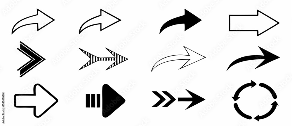 Poster black silhouette collection of various arrow designs pointing in different directions with diverse s