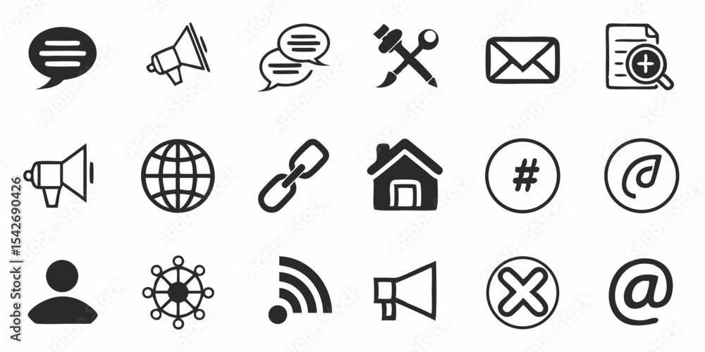 Poster black silhouette collection of internet related icons including globe cloud email wifi and secure we
