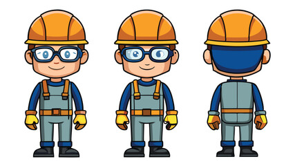 Technician worker icon wearing helmet overall uniform vector icon set character  illustration