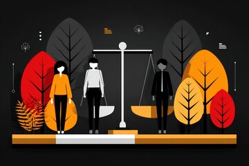 Diverse figures balanced by justice
