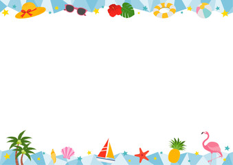 夏と海をイメージした上下のフレームイラスト_青
