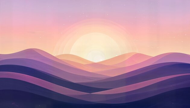 Abstract Vector Landscape with Gradient Sky and Wavy Hills in Pastel Colors