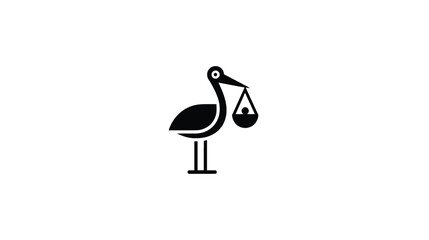 Stork Carrying Baby: Birth Announcement Icon, Vector Graphic