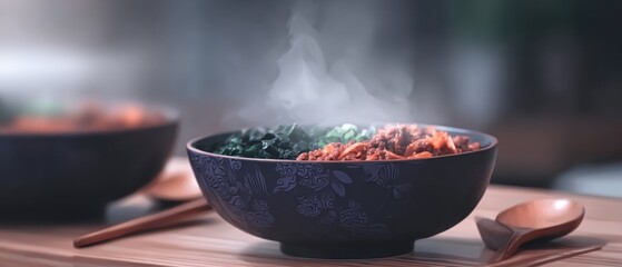 Steaming bowl of mixed Asian dish