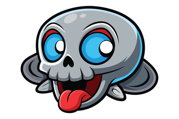 Cartoon Skull with Tongue Sticking Out and Wide Blue Eyes