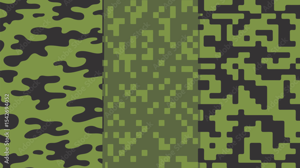 Poster vector camouflage pattern background texture military army green pixelated seamless design for texti