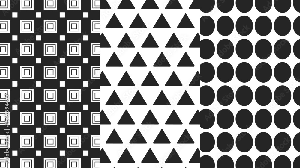 Poster geometric pattern background black white shapes squares triangles circles abstract design modern tex