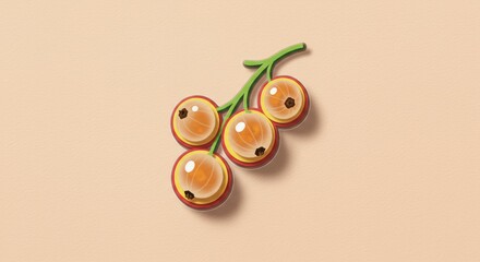 Close up illustration of a cluster of ripe golden currants on a neutral background