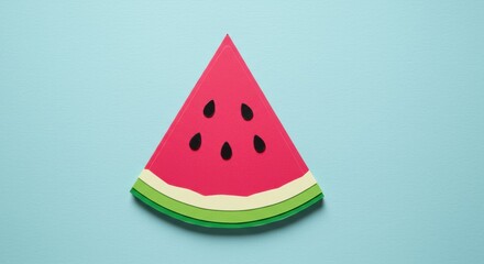 Colorful paper art slice of watermelon with seeds on pastel background in minimal style