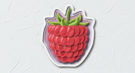 Detailed vibrant raspberry illustration with green leaves on textured background