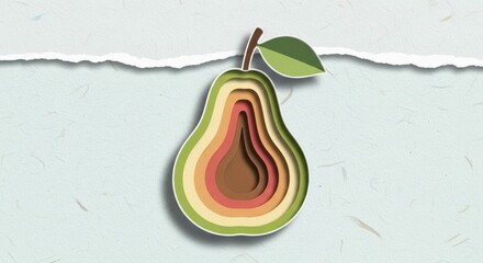 Minimalist layered paper art illustration of a pear on a pastel background