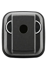 Fototapeta premium Top view of a compact robotic cleaning device isolated on a transparent background