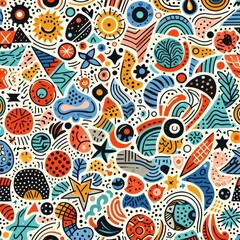 Naklejka premium Vibrant Abstract Doodle Pattern Colorful Geometric Organic Shapes Seamless Texture